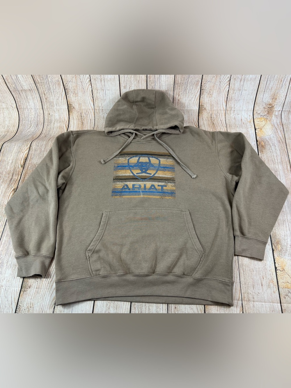Mens Ariat Western Serape Block Brown Pullover Sweatshirt Hoodie Size XL